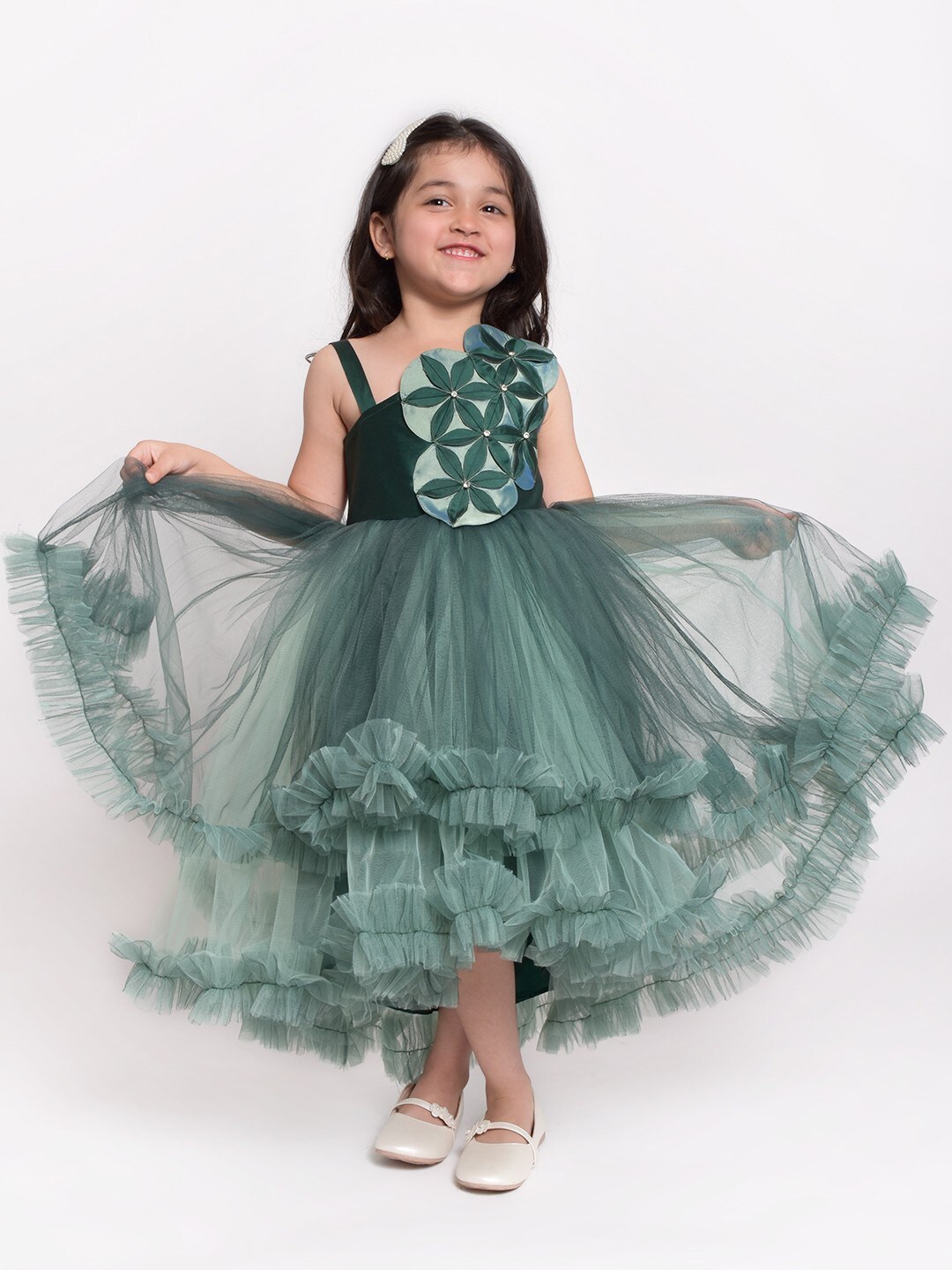 

Jelly Jones Girls Green Embellished Net Dress