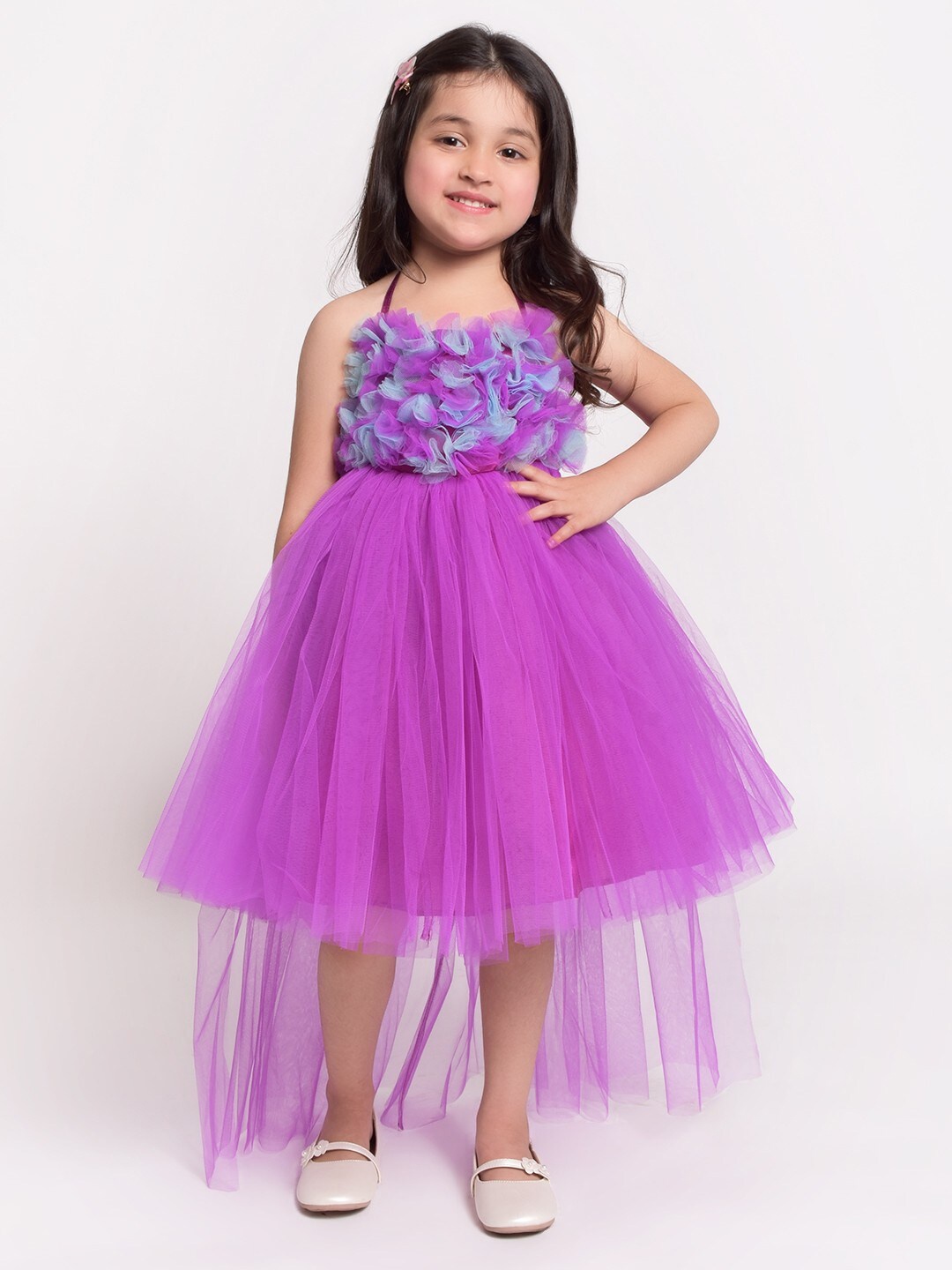 

Jelly Jones Girls Purple Embellished Halter Neck Net Partywear Dress