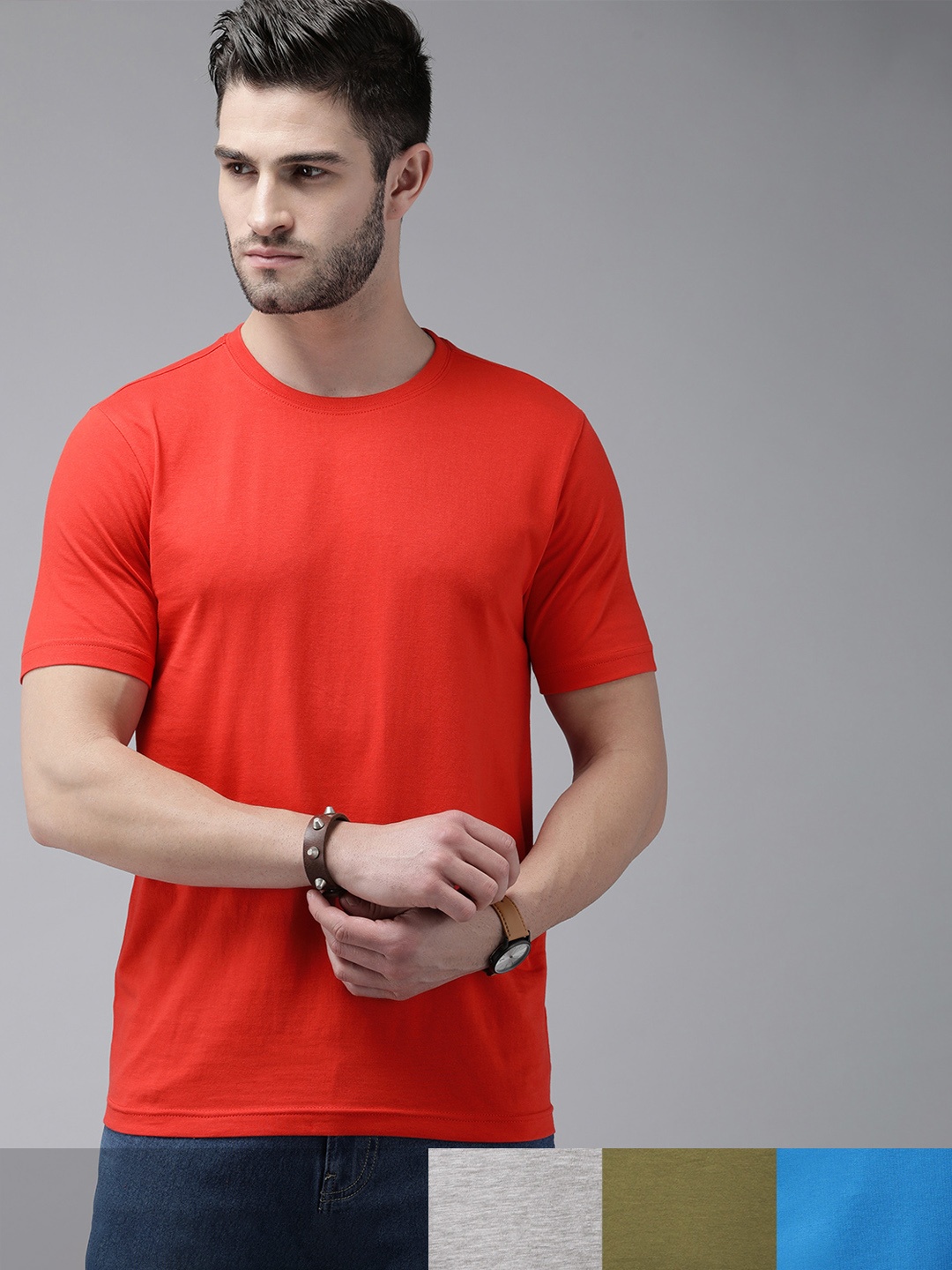 

Roadster Men Pack Of 4 Solid Pure Cotton T-Shirt, Red