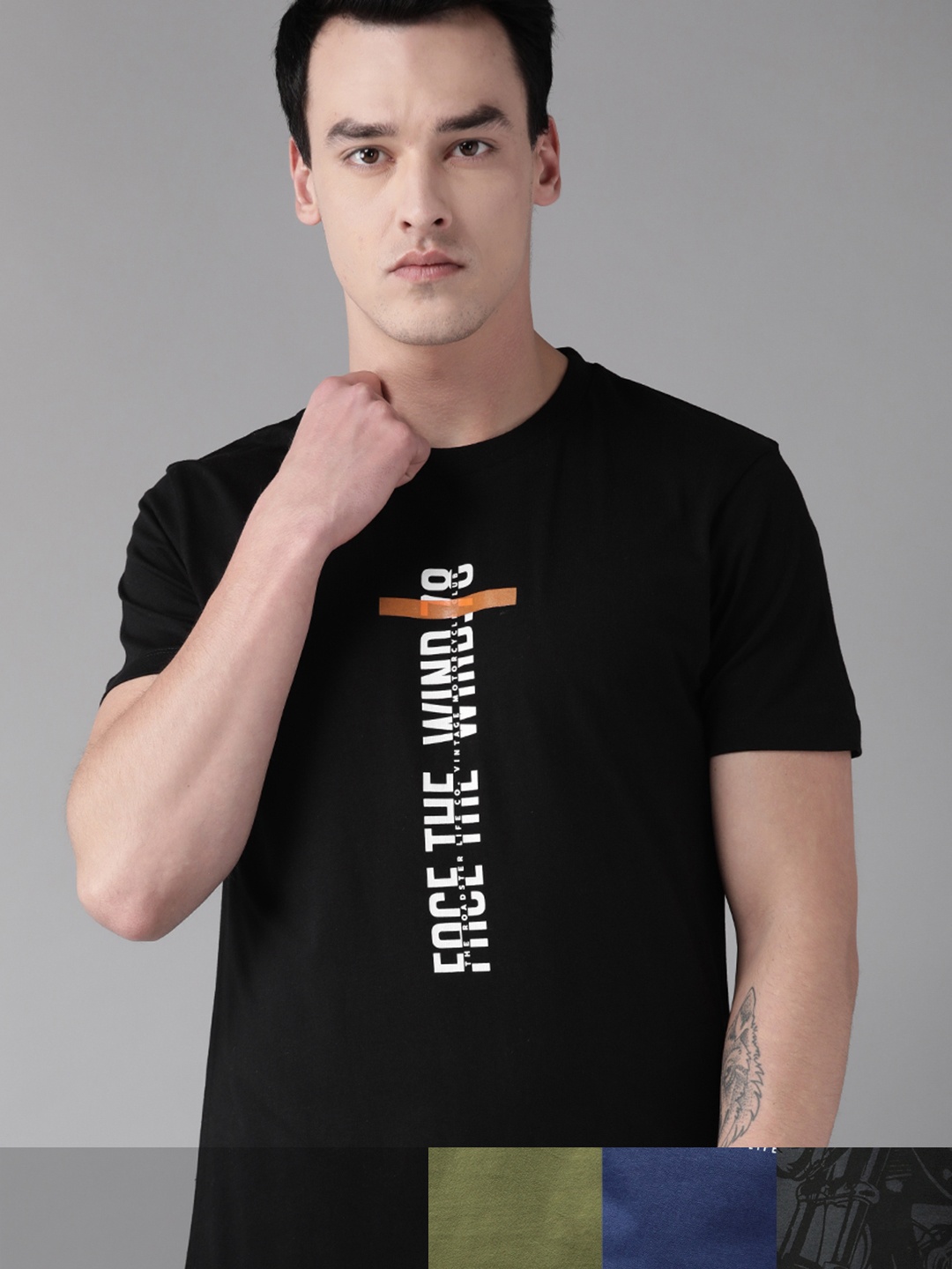 

Roadster Men Pack Of 4 Printed Pure Cotton T-Shirt, Black