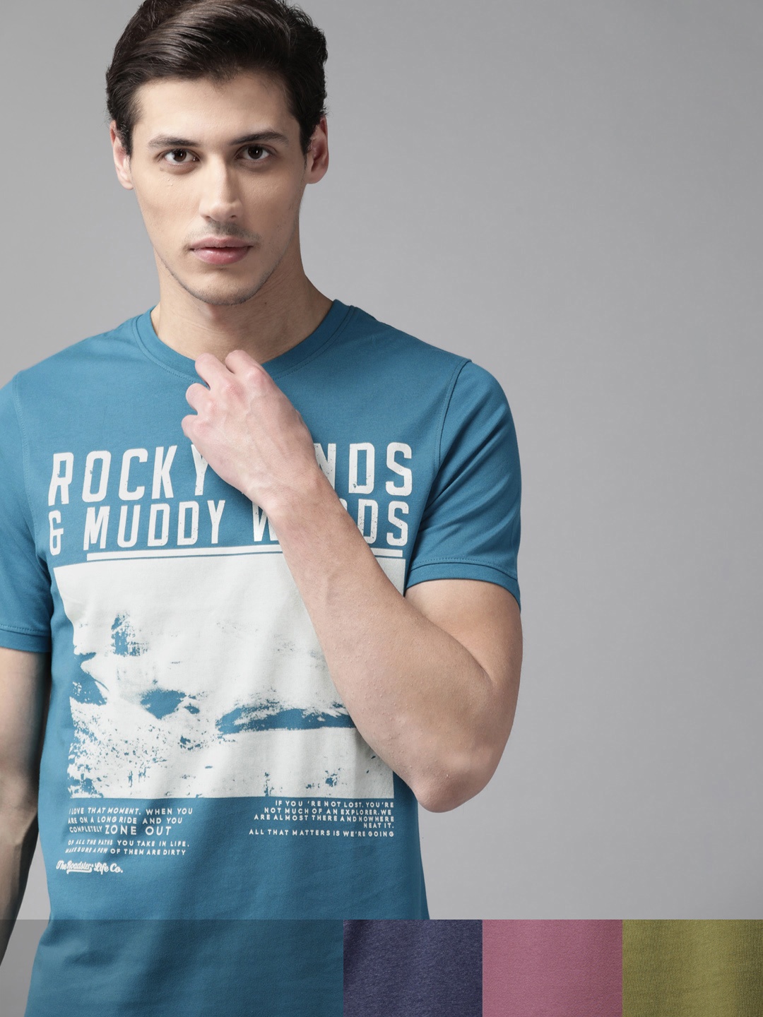 

Roadster Men Pack Of 4 Printed Pure Cotton T-Shirt, Olive