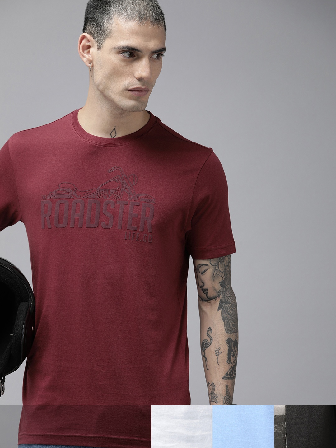 

Roadster Men Pack Of 4 Printed Pure Cotton T-Shirt, Charcoal