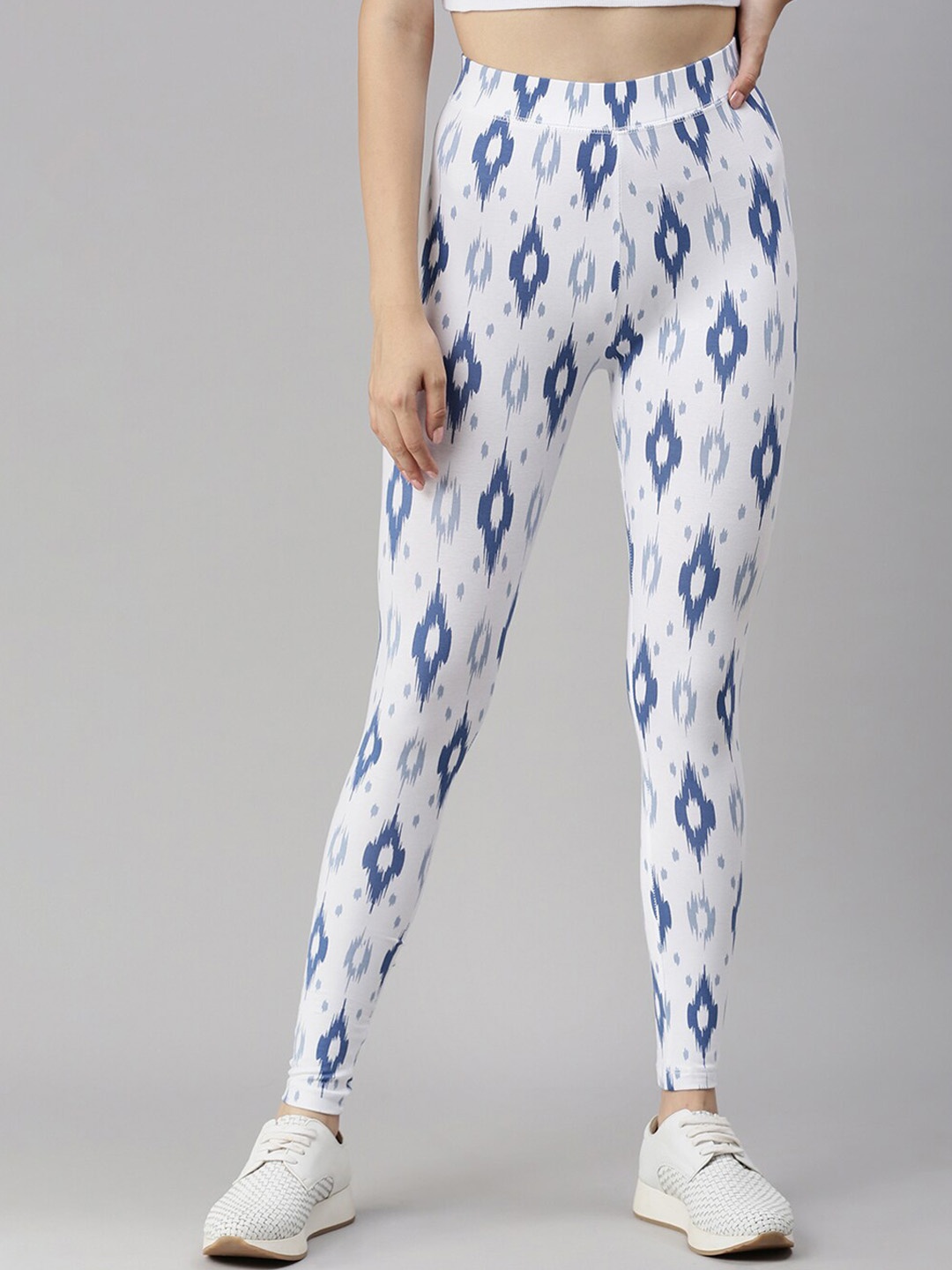 

De Moza Women Blue & White Printed Ankle-Length Leggings