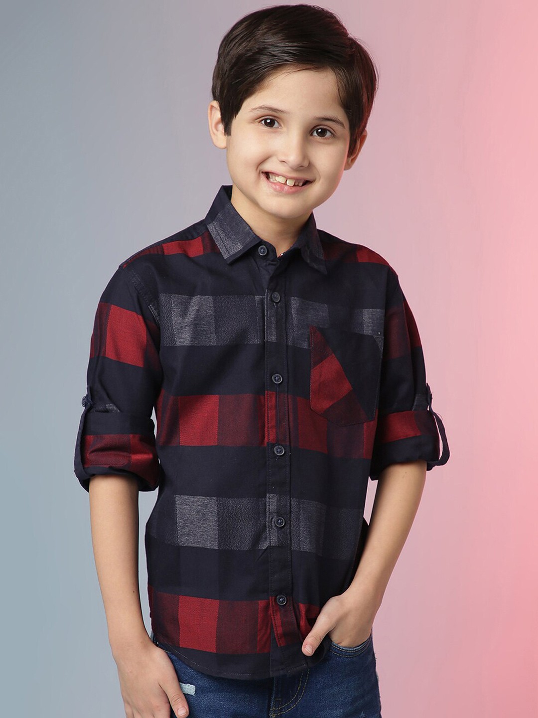 

Instafab Boys Black Classic Tartan Checked Casual Shirt