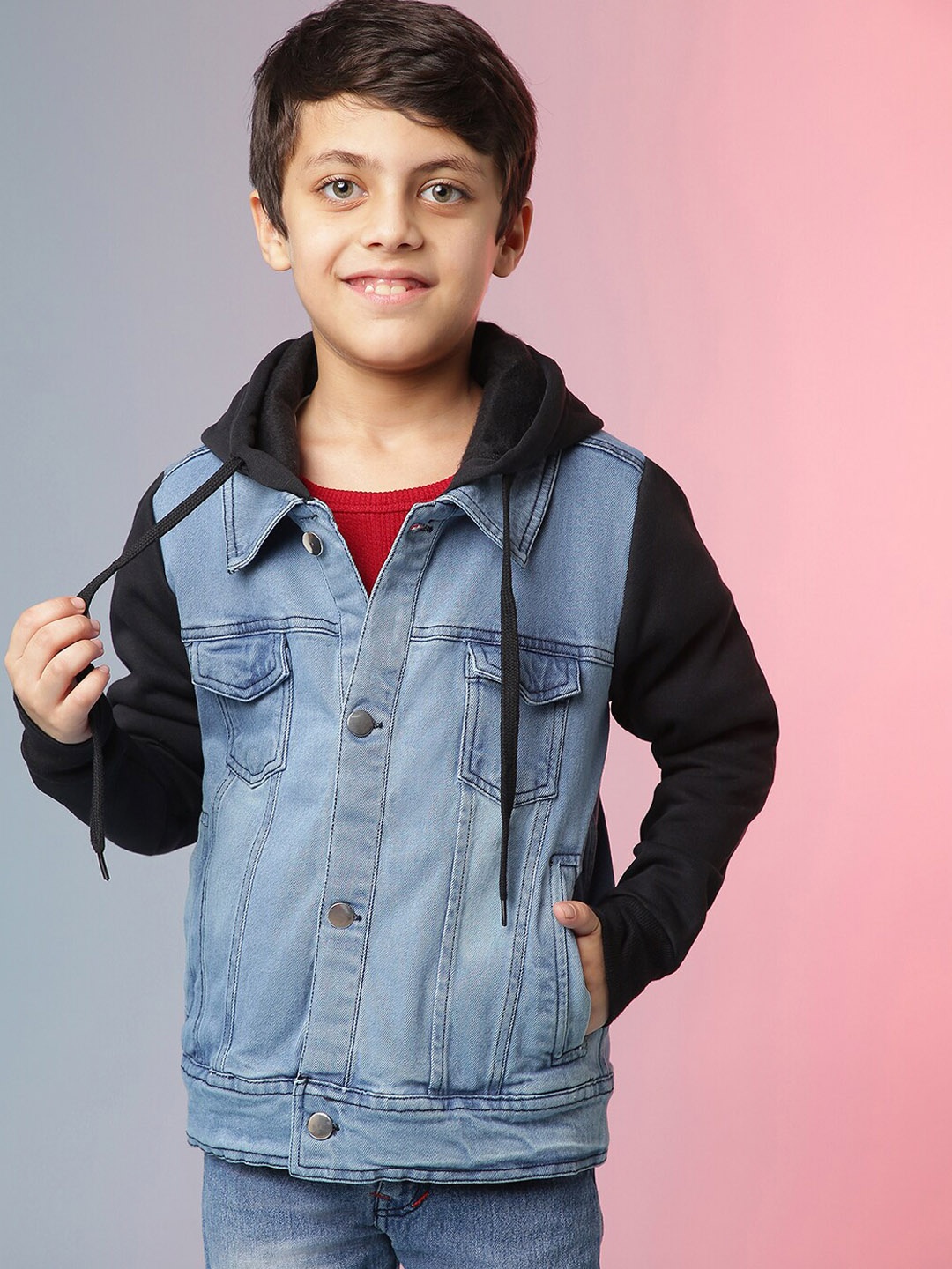 

Instafab Boys Blue Black Colourblocked Outdoor Denim Jacket