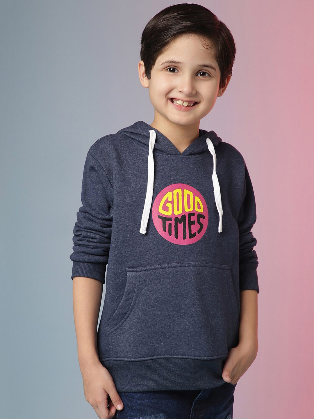 

Instafab Boys Blue Typography Printed Hooded Cotton Sweatshirt