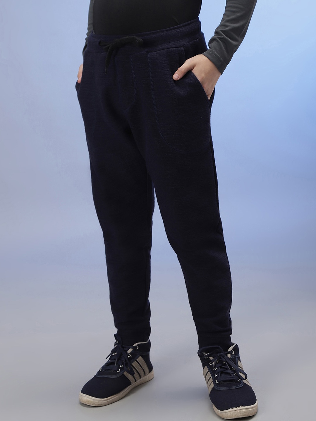 

Instafab Boys Navy Blue Solid Cotton Joggers