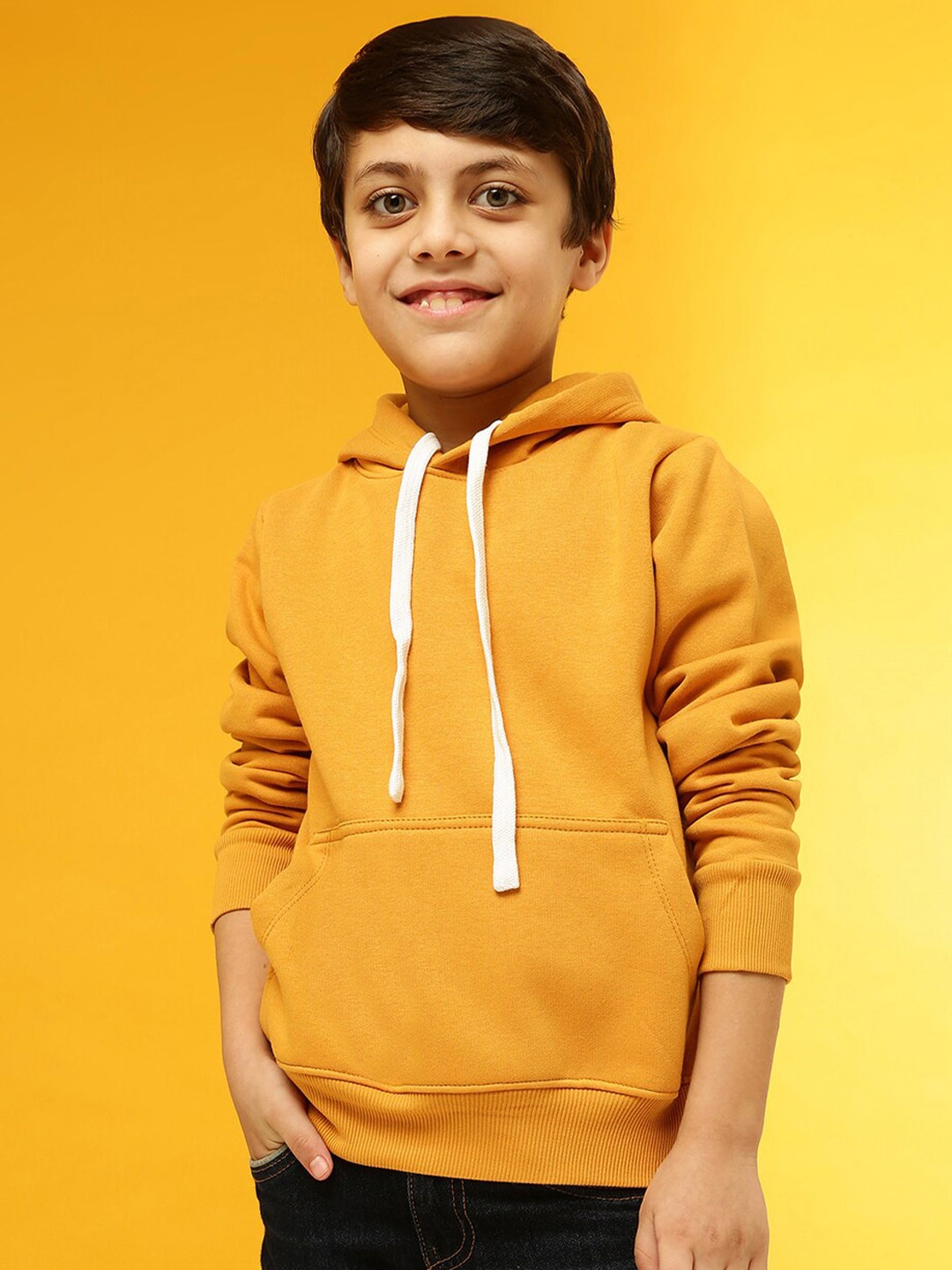 

Instafab Boys Mustard Hooded Sweatshirt