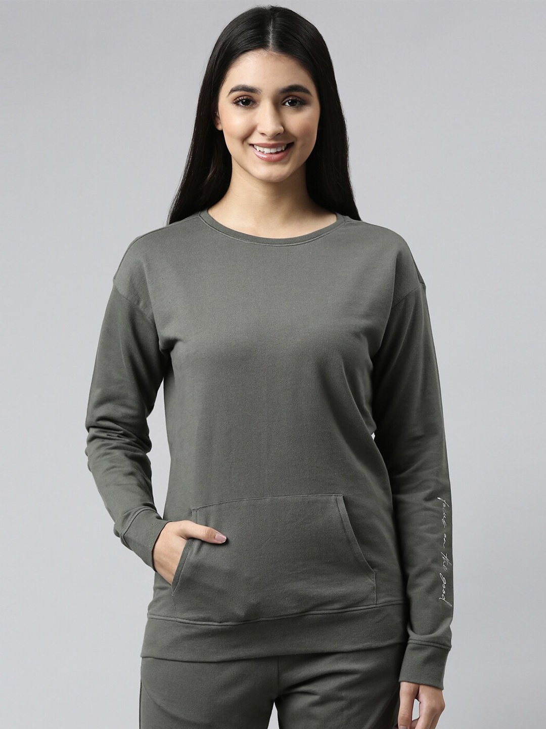 

Enamor Women Grey Cotton Sweatshirt