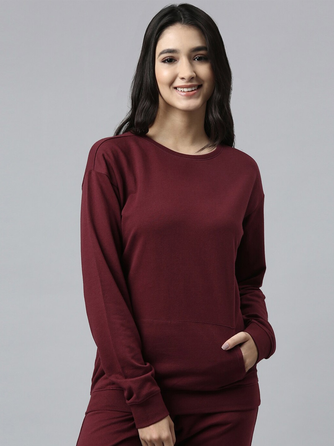 

Enamor Women Maroon Cotton Sweatshirt