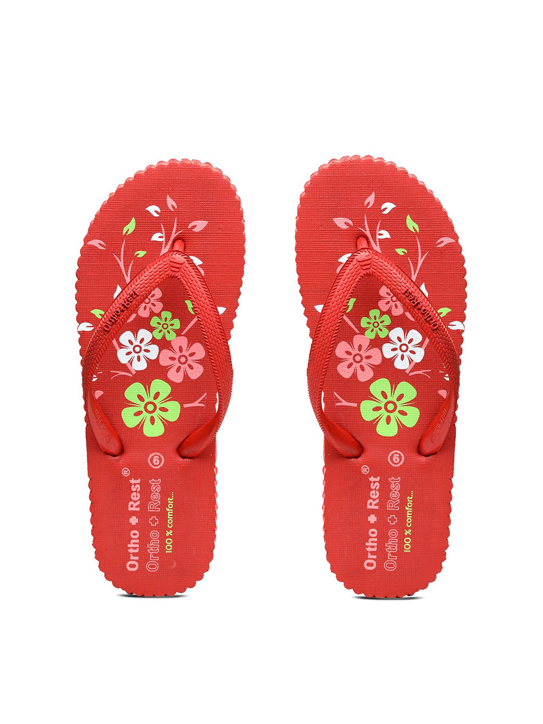 

Ortho Rest Women Red & Green Printed Rubber Thong Flip-Flops
