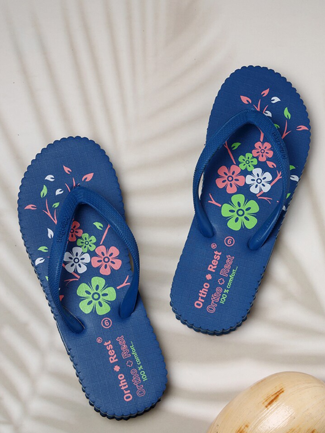 

Ortho Rest Women Blue & Green Printed Rubber Thong Flip-Flops