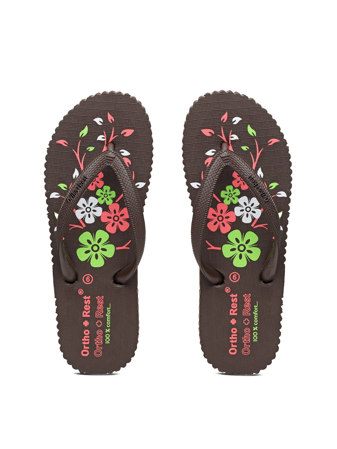 

Ortho Rest Women Brown & Green Printed Rubber Thong Flip-Flops