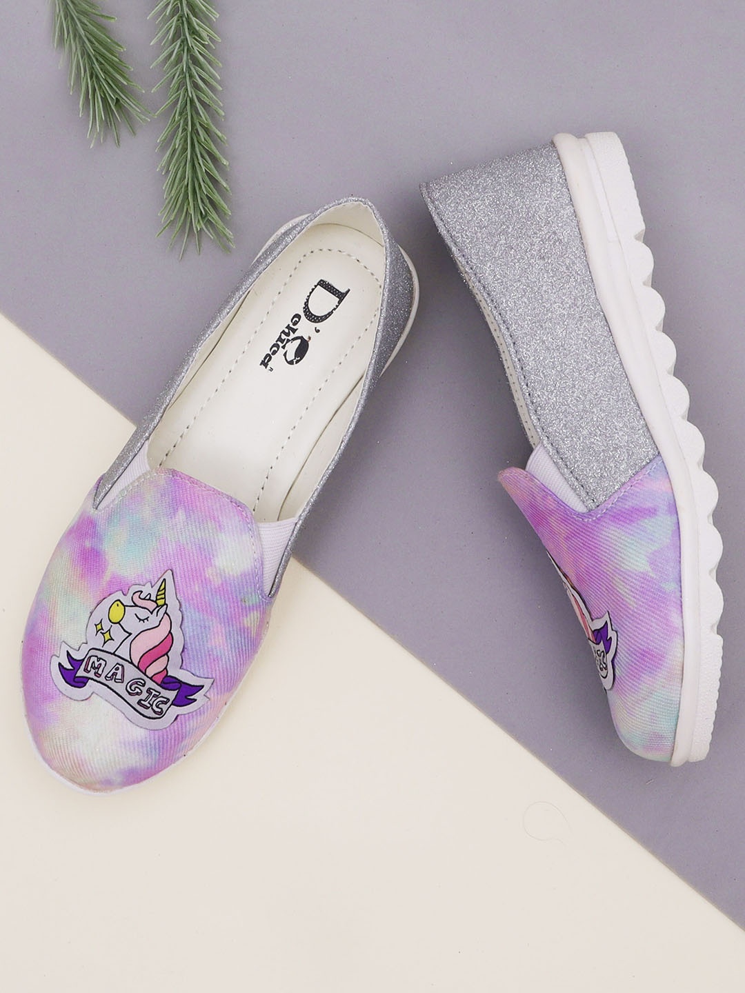 

DChica Girls Lavender Tie & Die Slip On Shoes With Unicorn Applique