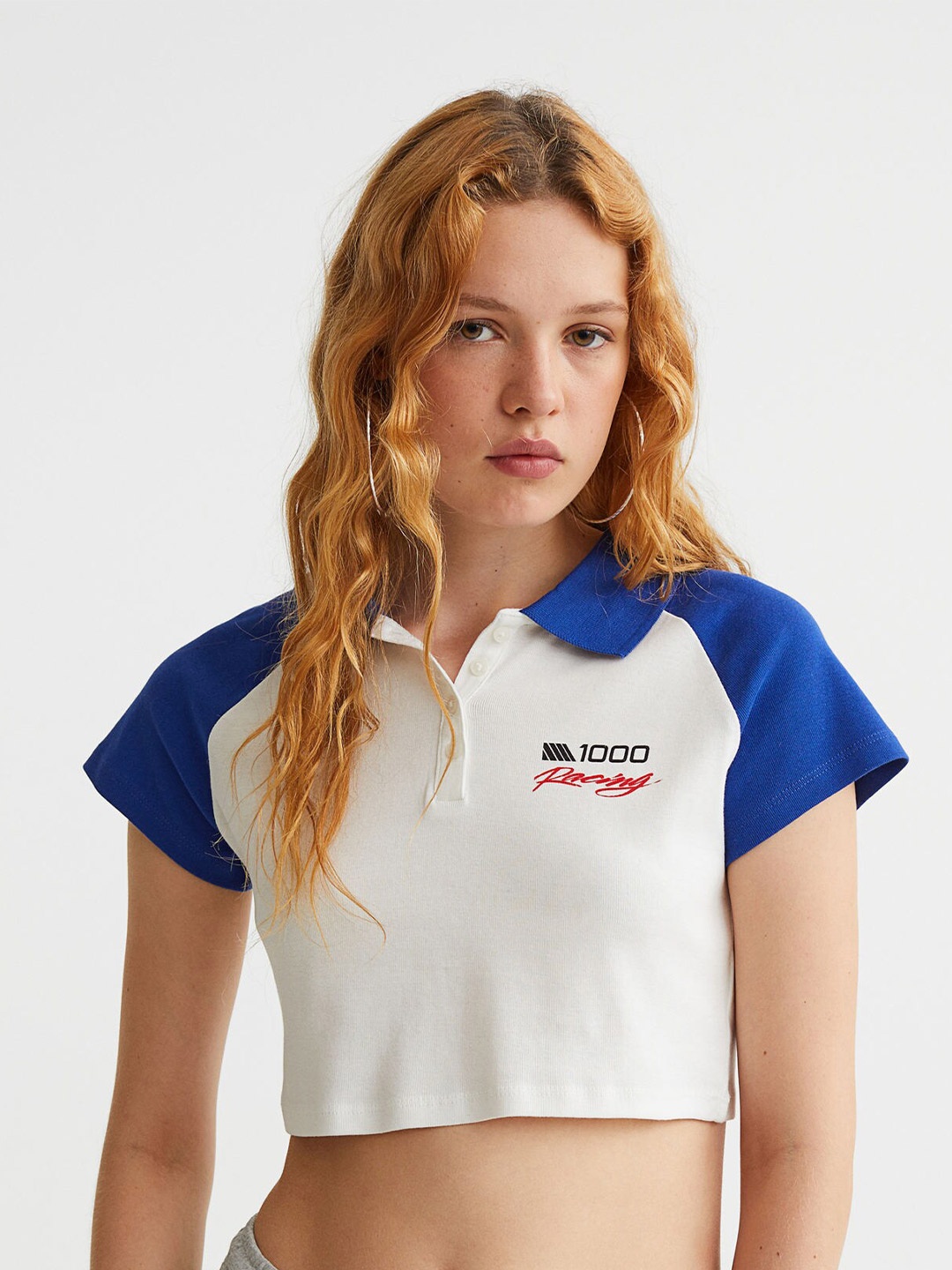 

H&M Women White & Blue Polo Shirt