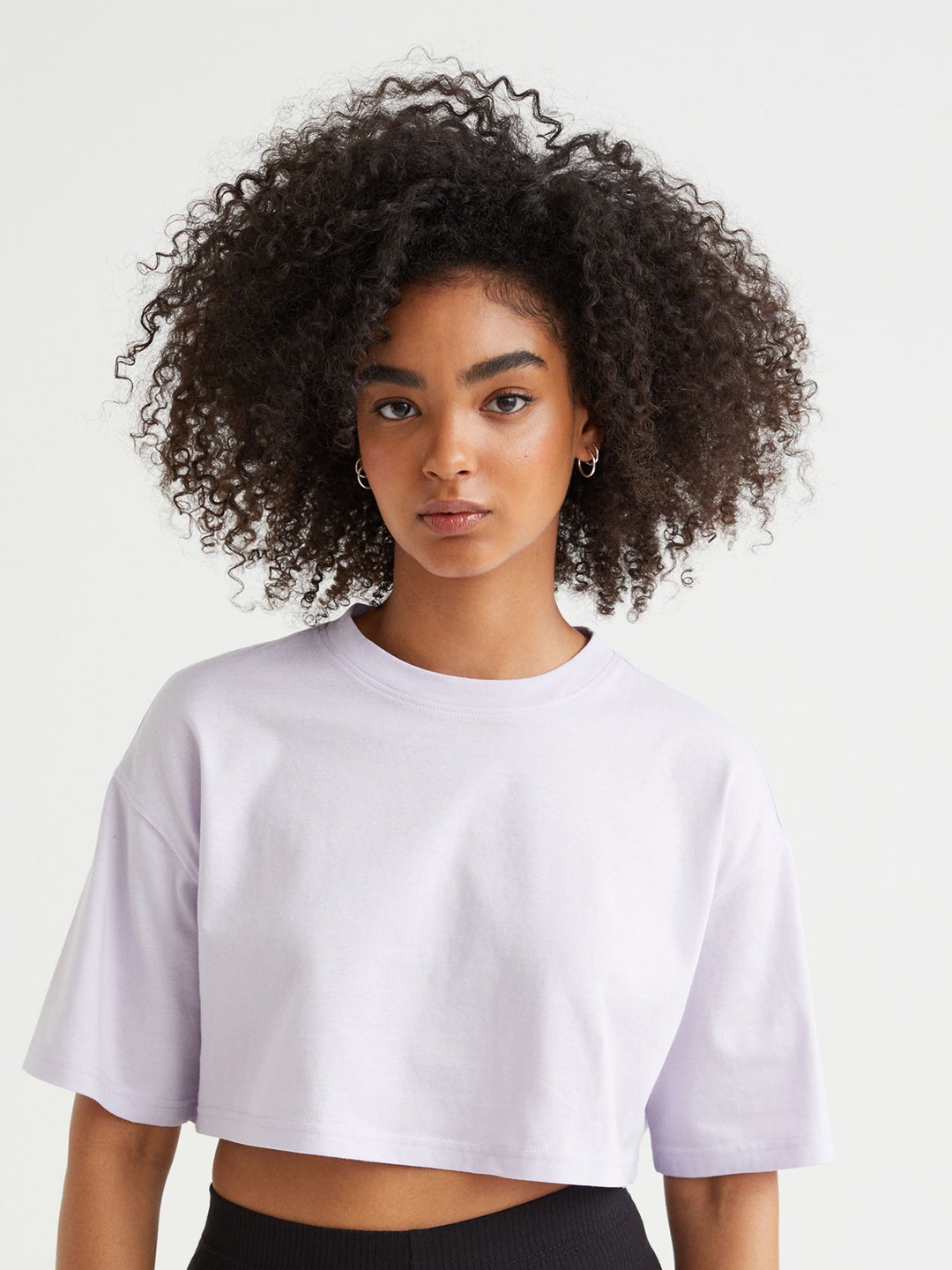 

H&M Women Purple Cropped Cotton T-shirt