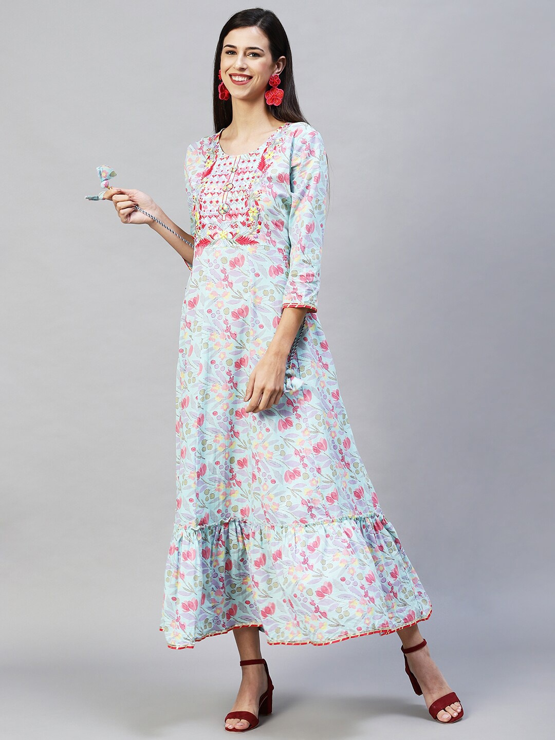 

FASHOR Blue & Pink Floral Maxi Dress