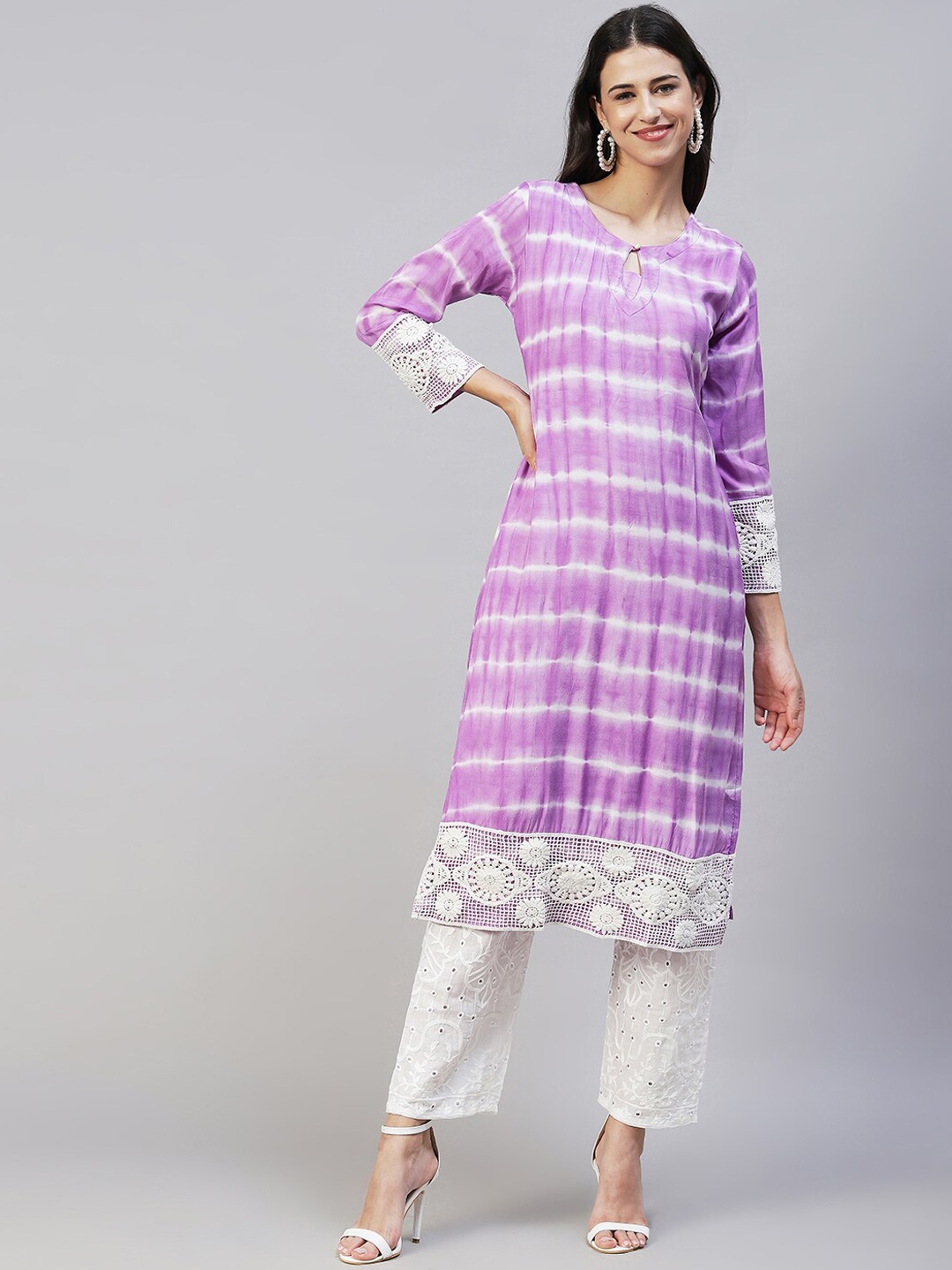 

FASHOR Women Purple Dyed Kurta with Trousers