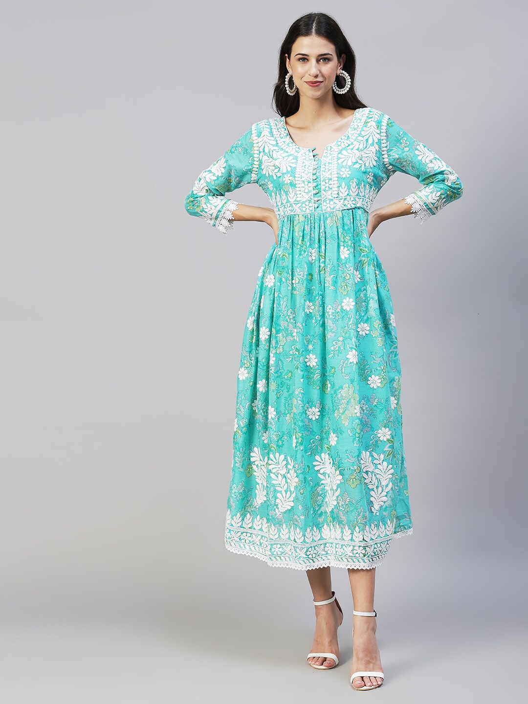 

FASHOR Women Turquoise Blue Floral Maxi Dress