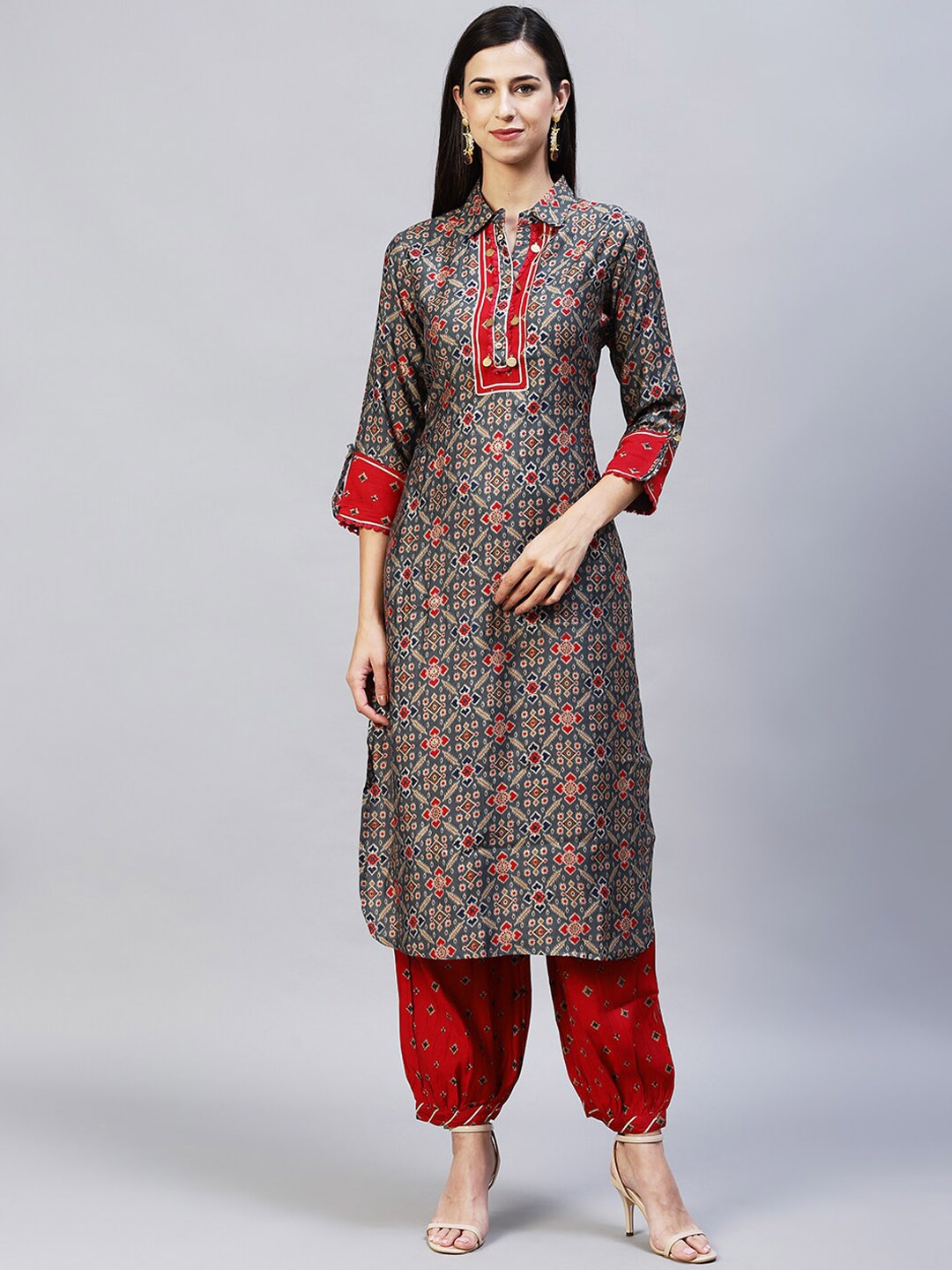 

FASHOR Women Grey Printed Kurta with Trouser