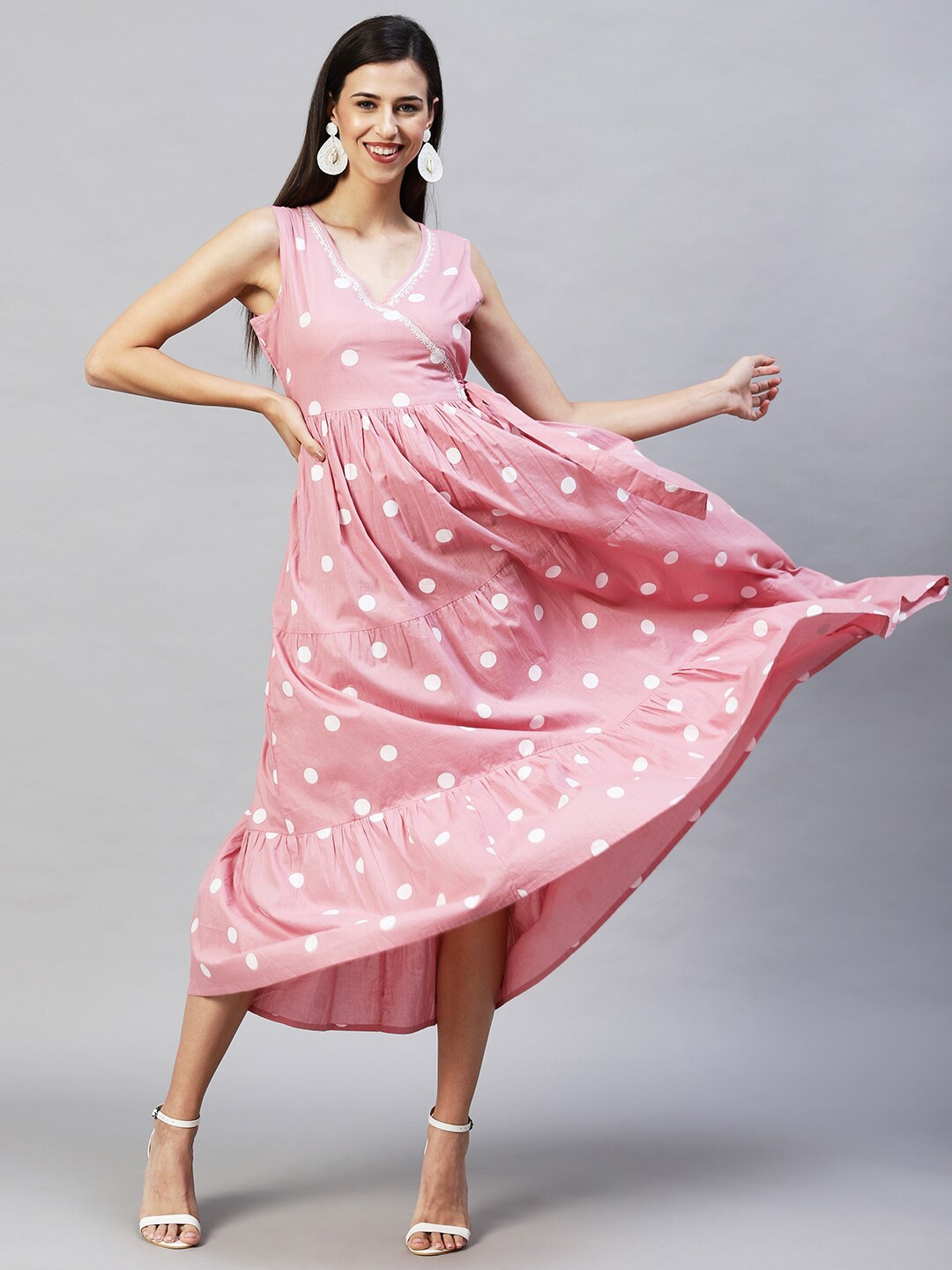 

FASHOR Pink Midi Polka Dot Dress