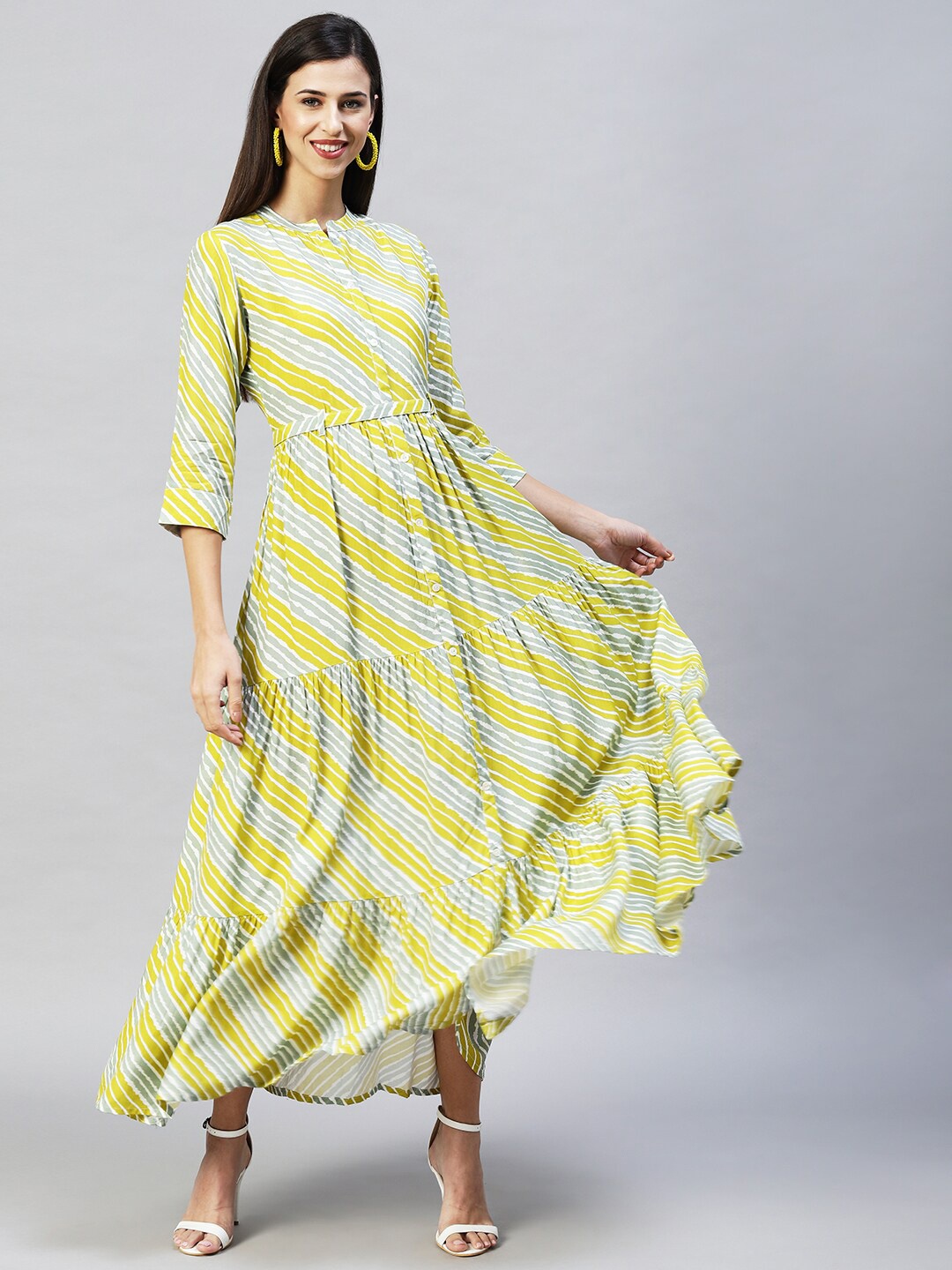 

FASHOR Mustard Yellow & Grey Maxi Dress