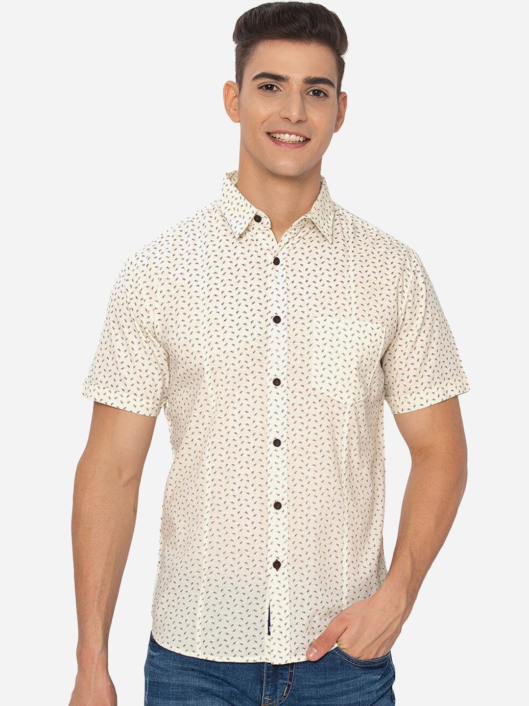

Greenfibre Men White Slim Fit Printed Casual Shirt