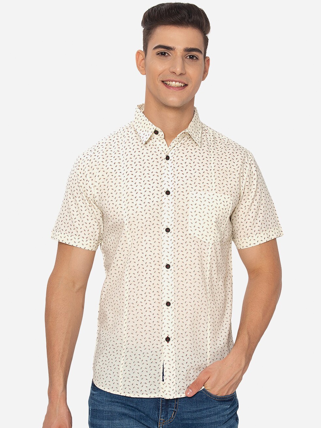

Greenfibre Men White Slim Fit Printed Casual Shirt