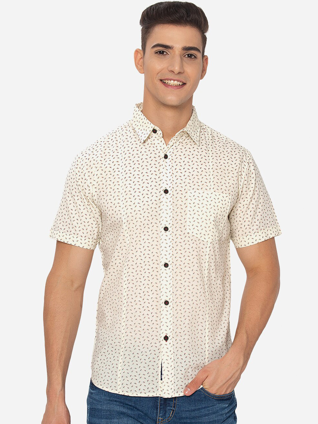 

Greenfibre Men White Slim Fit Printed Casual Shirt