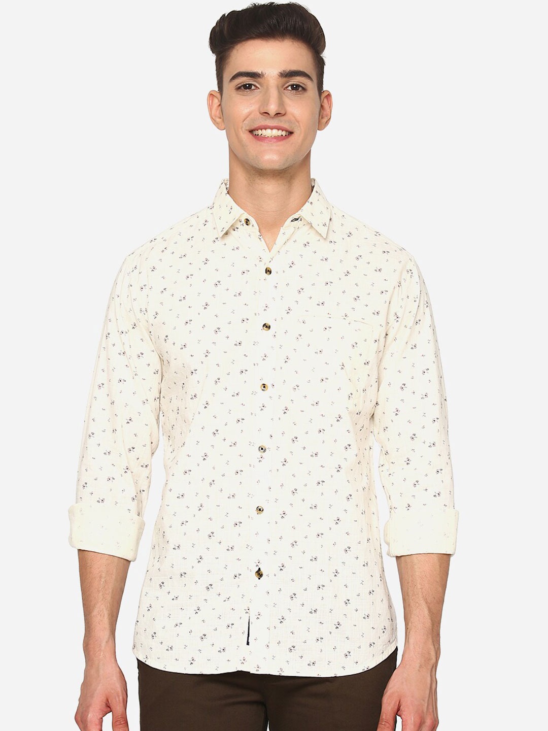 

Greenfibre Men Yellow Slim Fit Floral Printed Casual Shirt