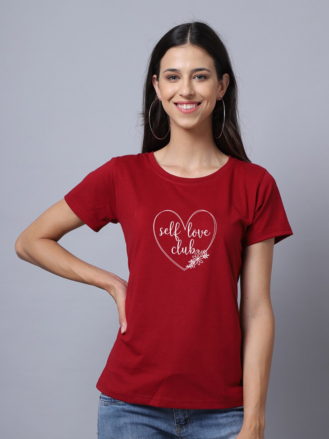 

UnaOne Women Maroon Typography Printed Slim Fit T-shirt