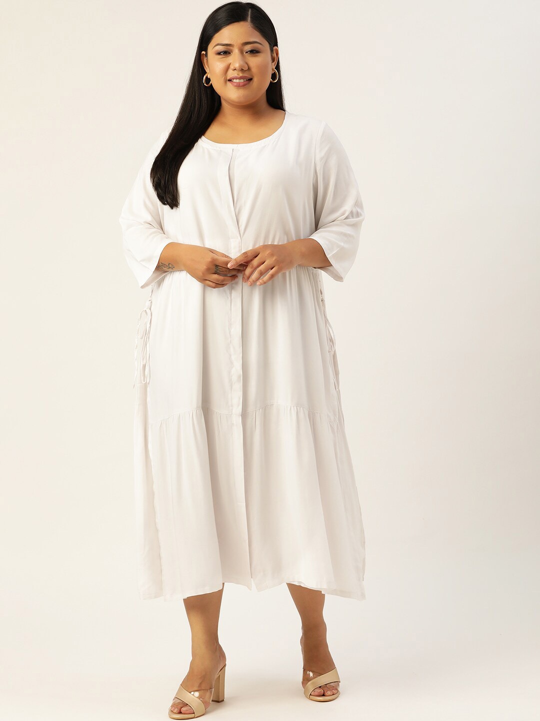 

theRebelinme Plus Size White Layered A-Line Midi Dress