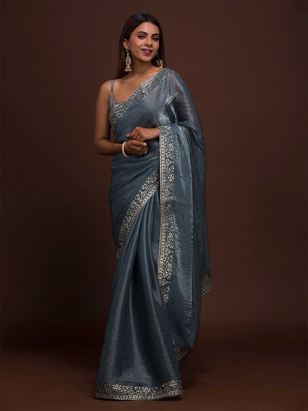 

Koskii Grey Embellished Gotta Patti Saree