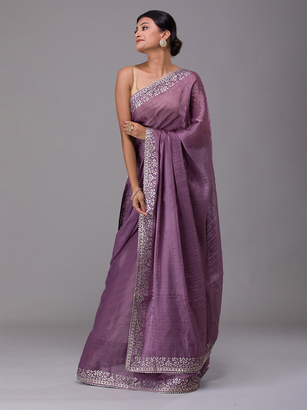 

Koskii Mauve Embellished Gotta Patti Saree