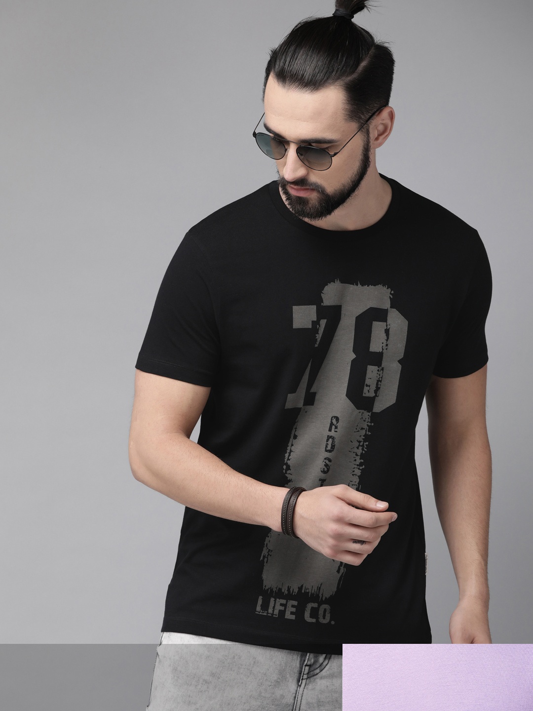 

Roadster Men Pack of 2 Pure Cotton Printed Round Neck T-shirts, Black