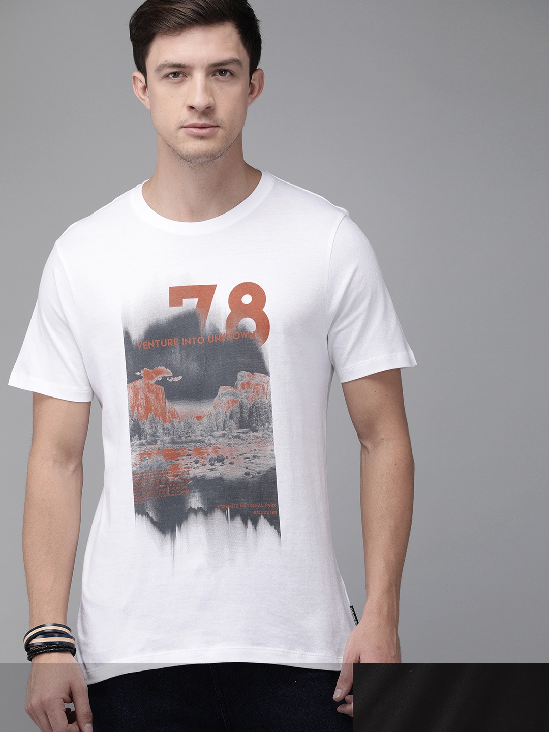 

Roadster Men Pack of 2 Pure Cotton Printed Round Neck T-shirts, White