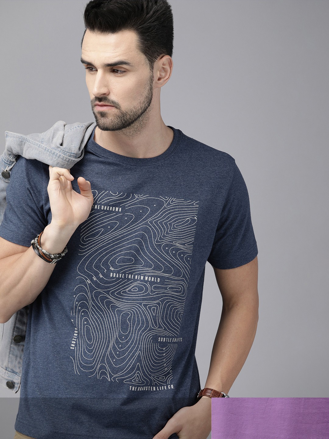 

Roadster Men Pack of 2 Pure Cotton Printed Round Neck T-shirts, Blue