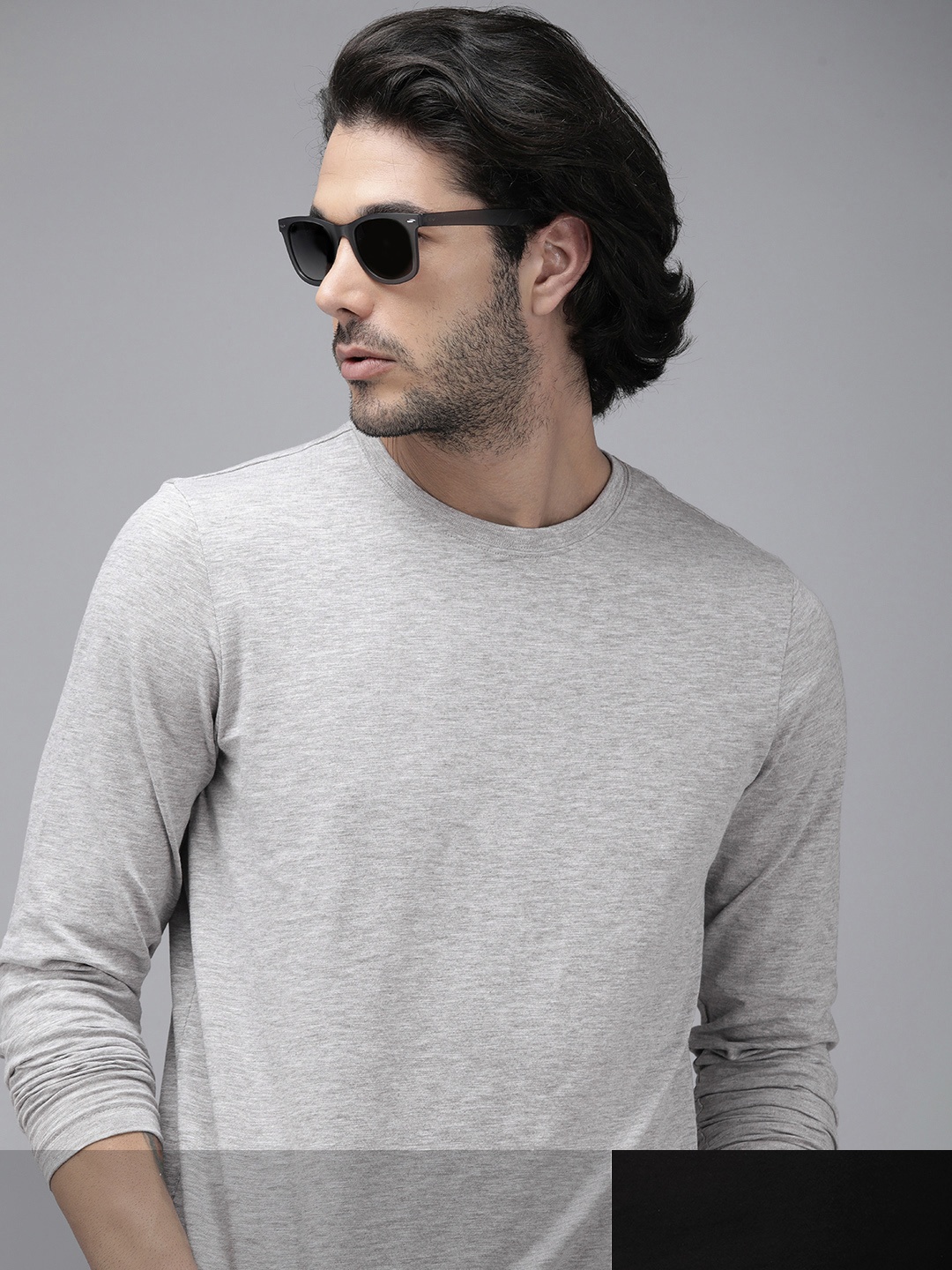 

Roadster Men Pack of 2 Pure Cotton Round Neck T-shirts, Grey melange