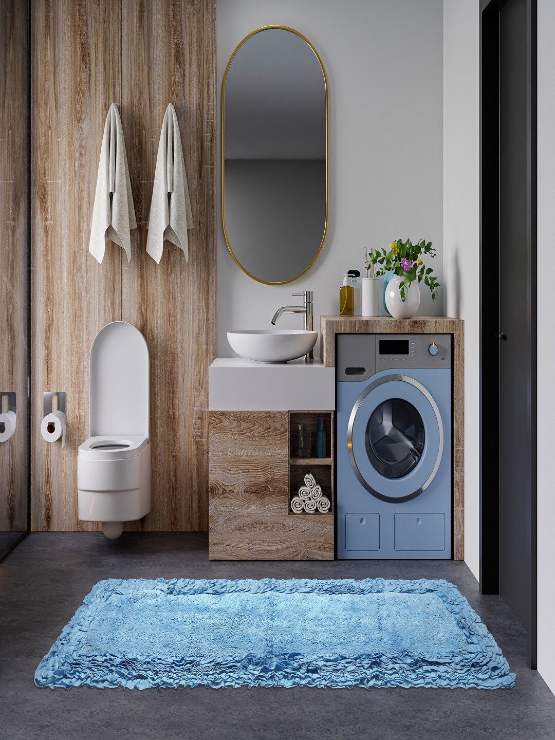 

Pano Blue Solid 2050 GSM Cotton Bath Rugs