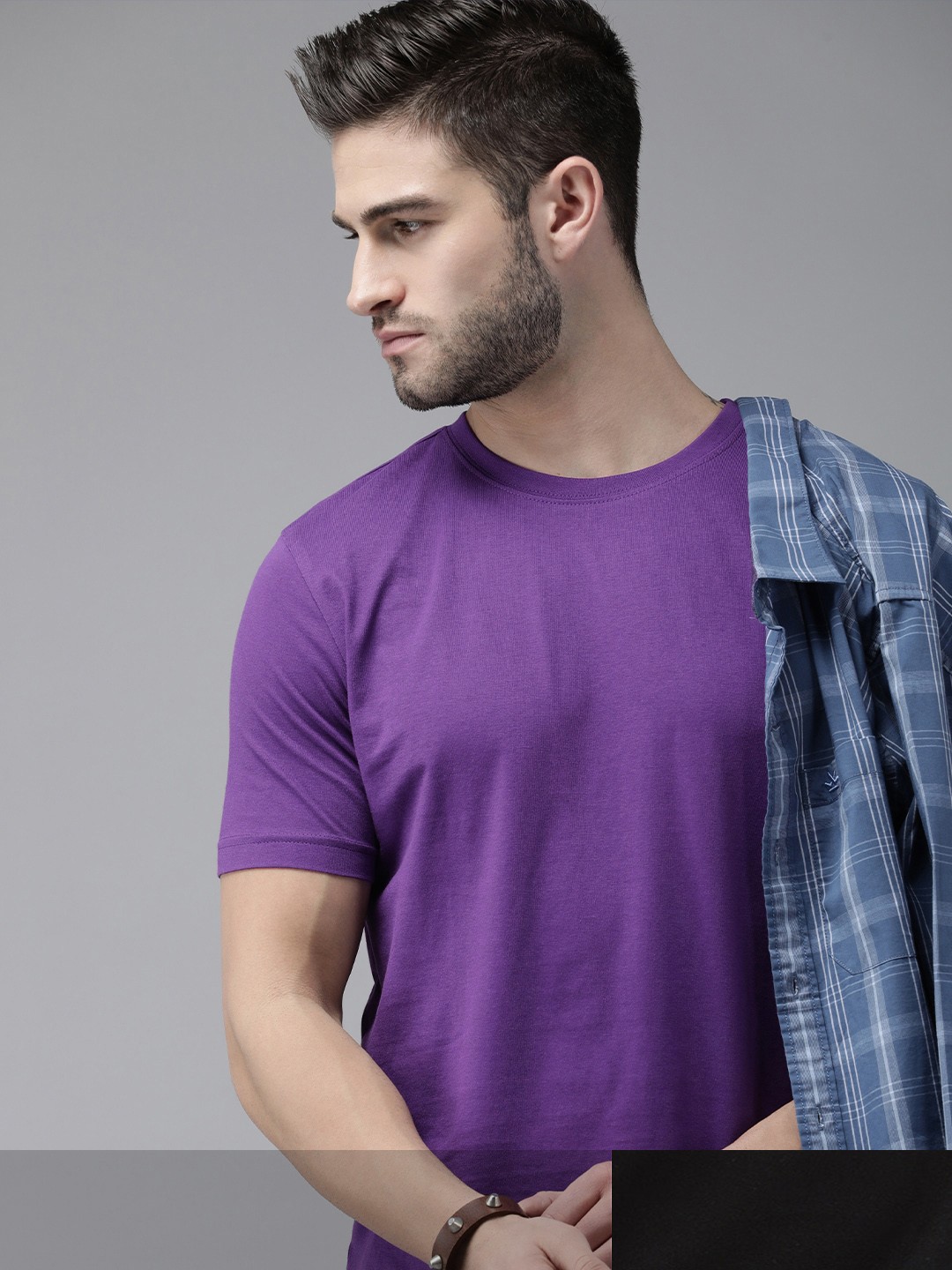 

Roadster Men Pack of 2 Pure Cotton Round Neck T-shirts, Purple