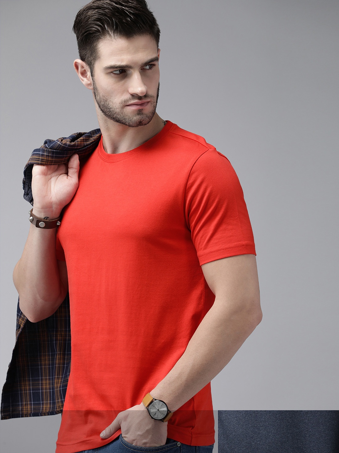 

Roadster Men Pack of 2 Pure Cotton Round Neck T-shirts, Orange