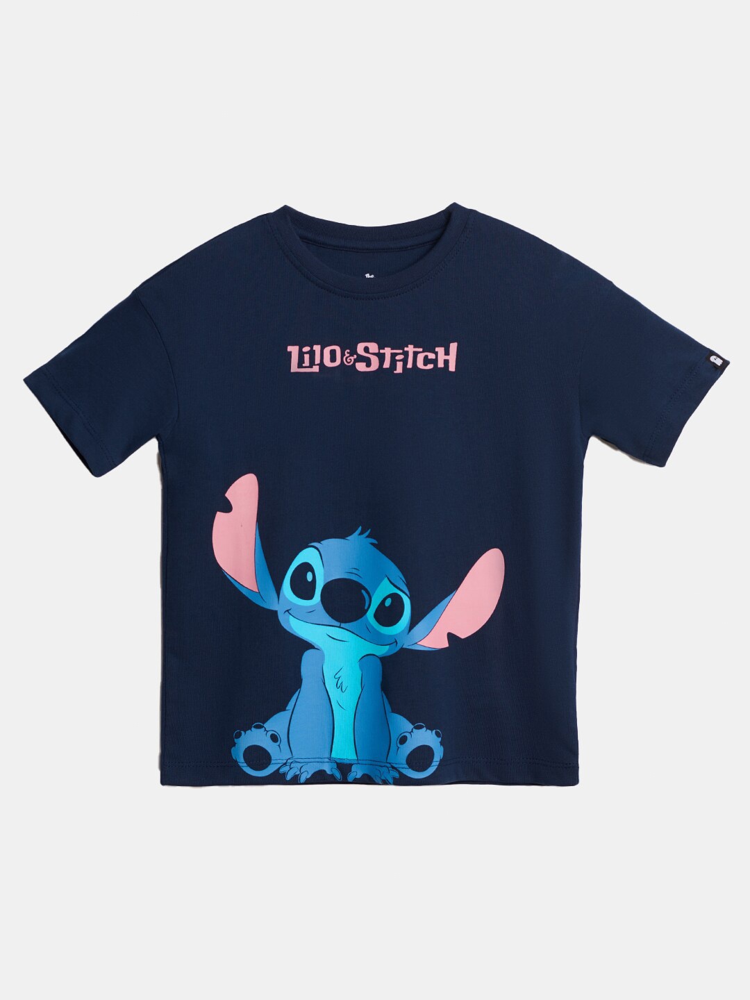 

The Souled Store Girls Navy Blue Lilo & Stitch Cute Face Printed Oversized T-shirt