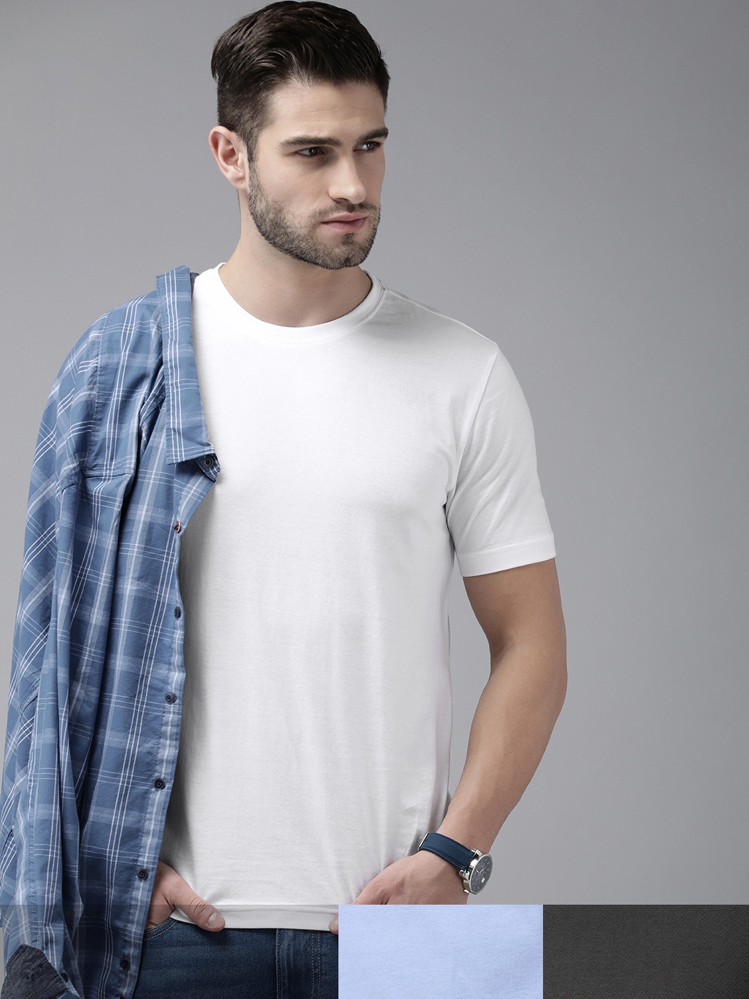 

Roadster Men Pack Of 3 Solid Pure Cotton T-Shirt, White