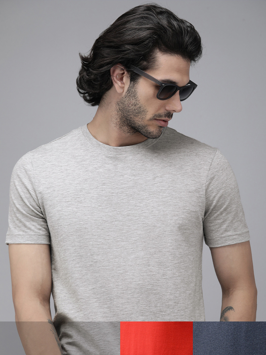 

Roadster Men Pack Of 3 Solid Pure Cotton T-Shirt, Navy blue