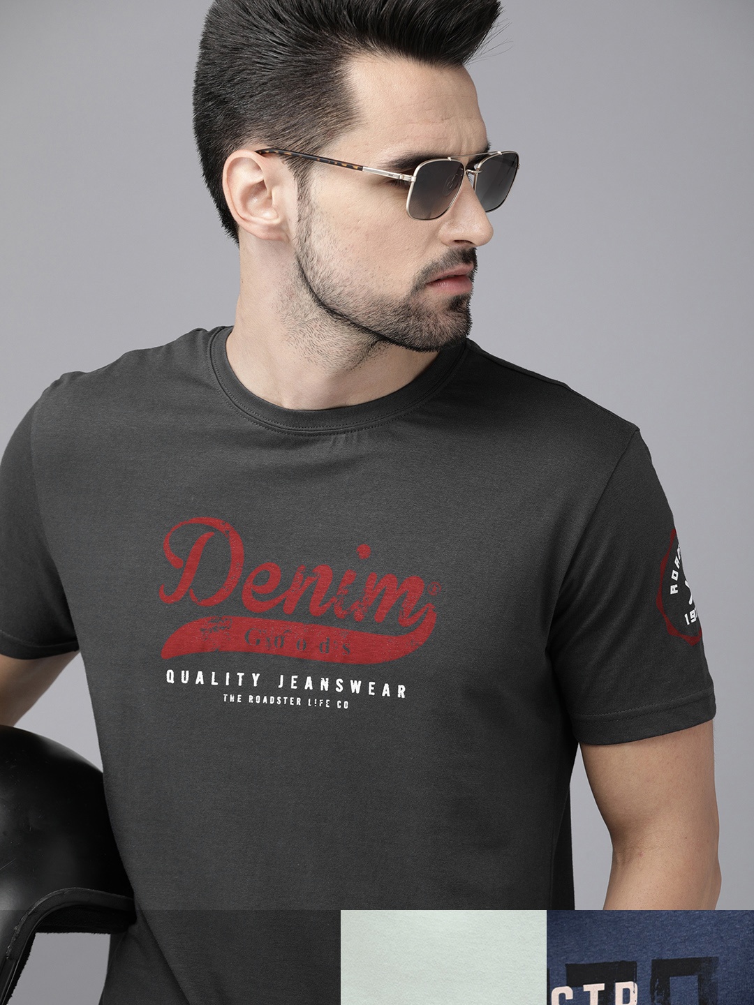 

Roadster Men Pack Of 3 Printed Pure Cotton T-Shirt, Charcoal