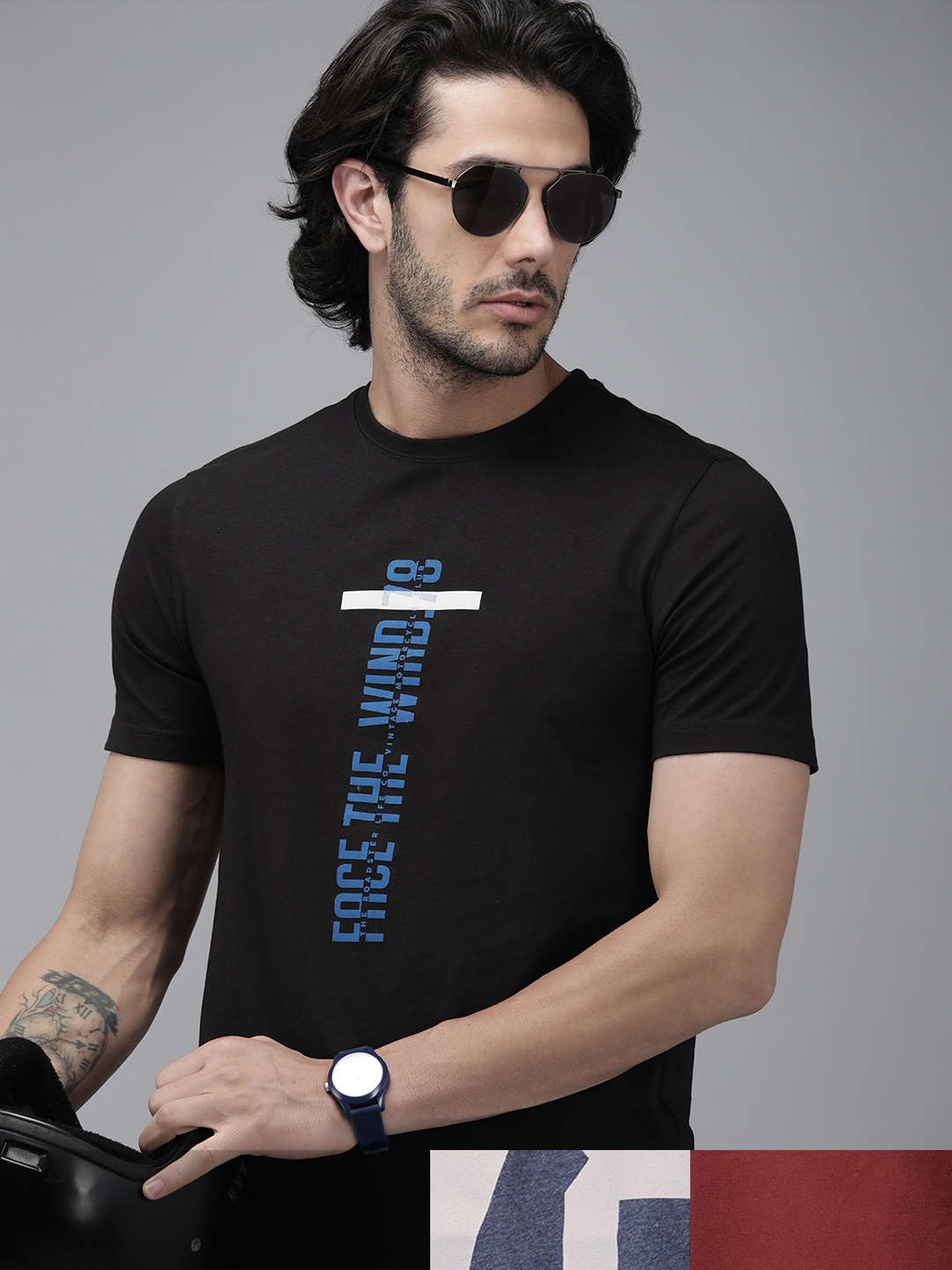 

Roadster Men Pack Of 3 Printed Pure Cotton T-Shirt, Black