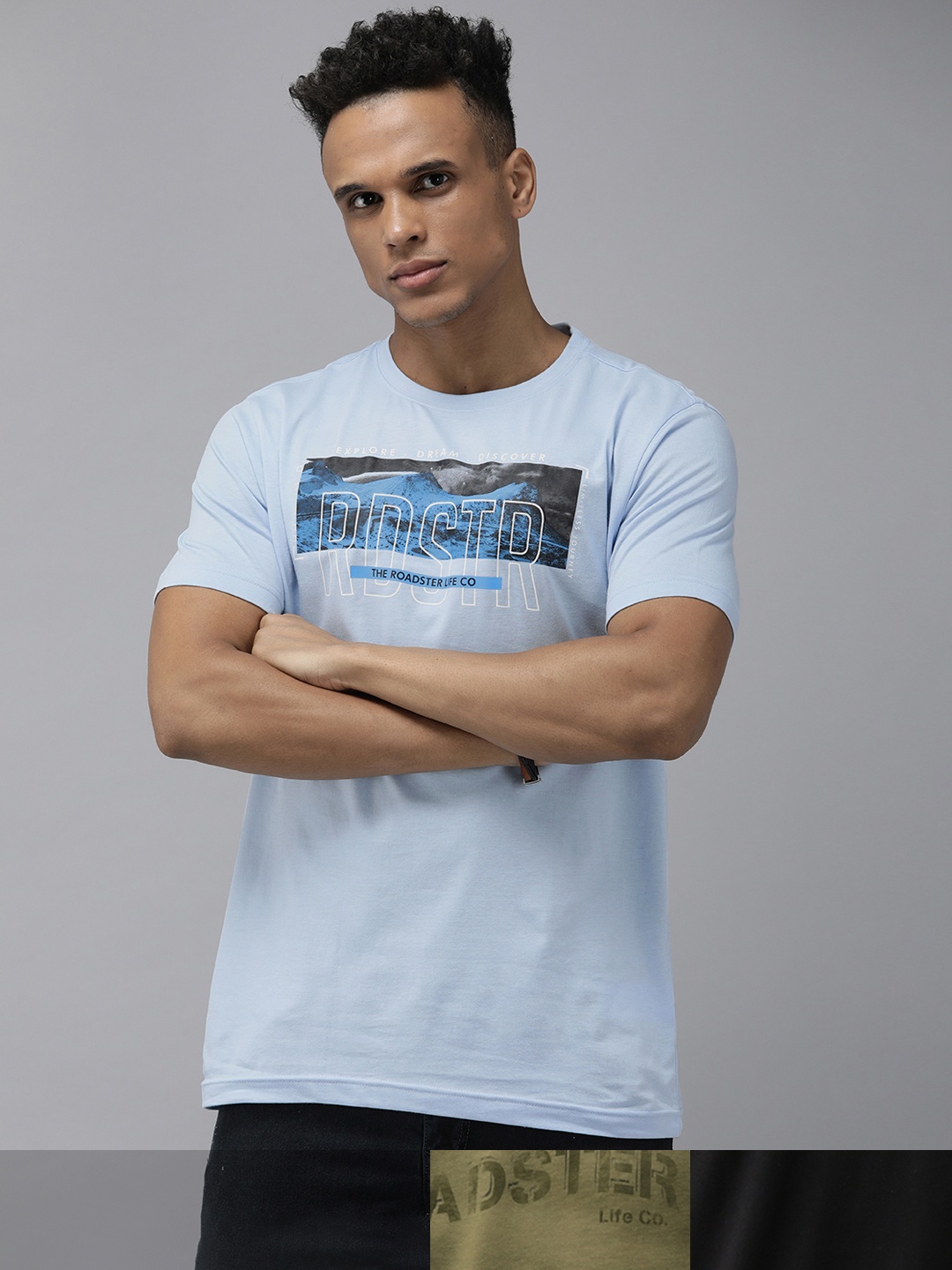 

Roadster Men Pack Of 3 Printed Pure Cotton T-Shirt, Blue