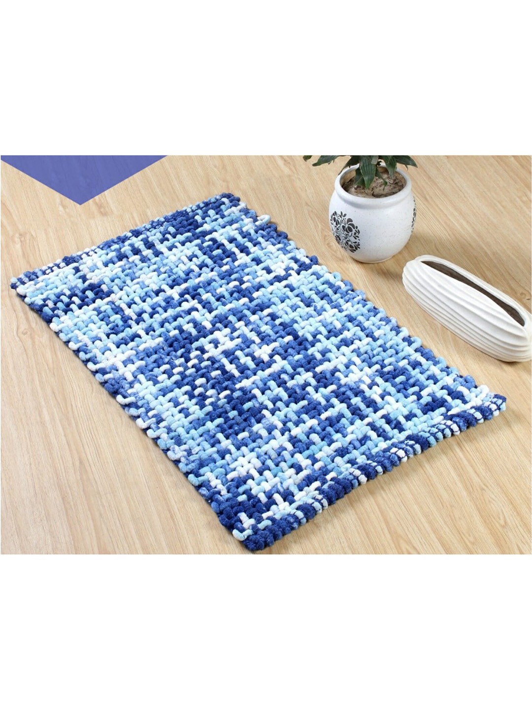 

URBAN SPACE Blue Solid Pure Cotton Anti-Skid Doormat