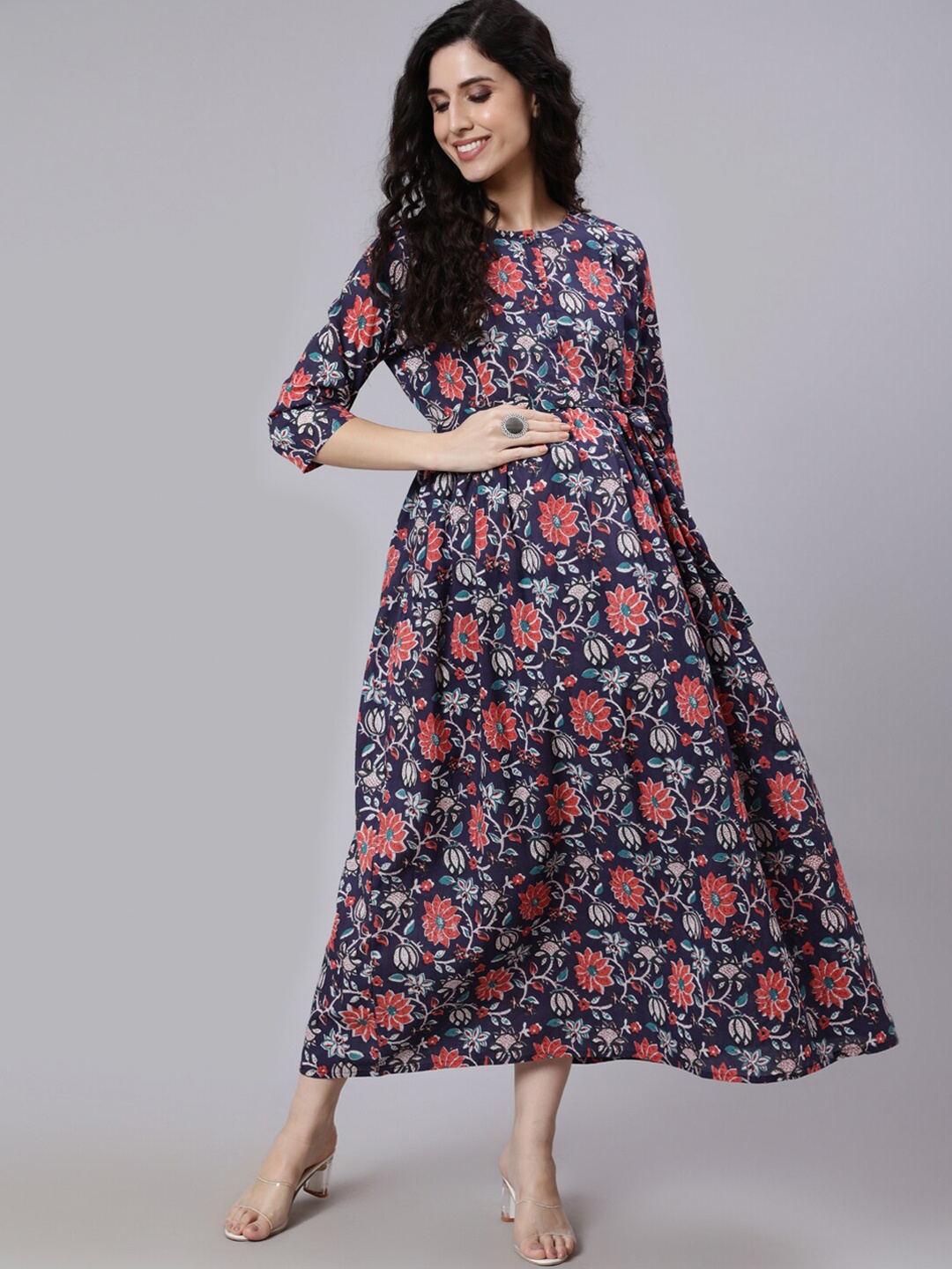 

Nayo Blue Floral Maternity Cotton Maxi Dress