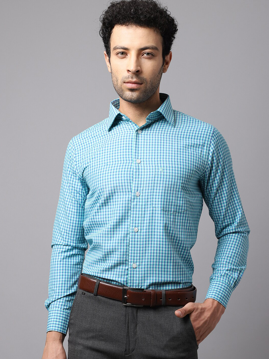 

Cantabil Men Green Checked Formal Shirt